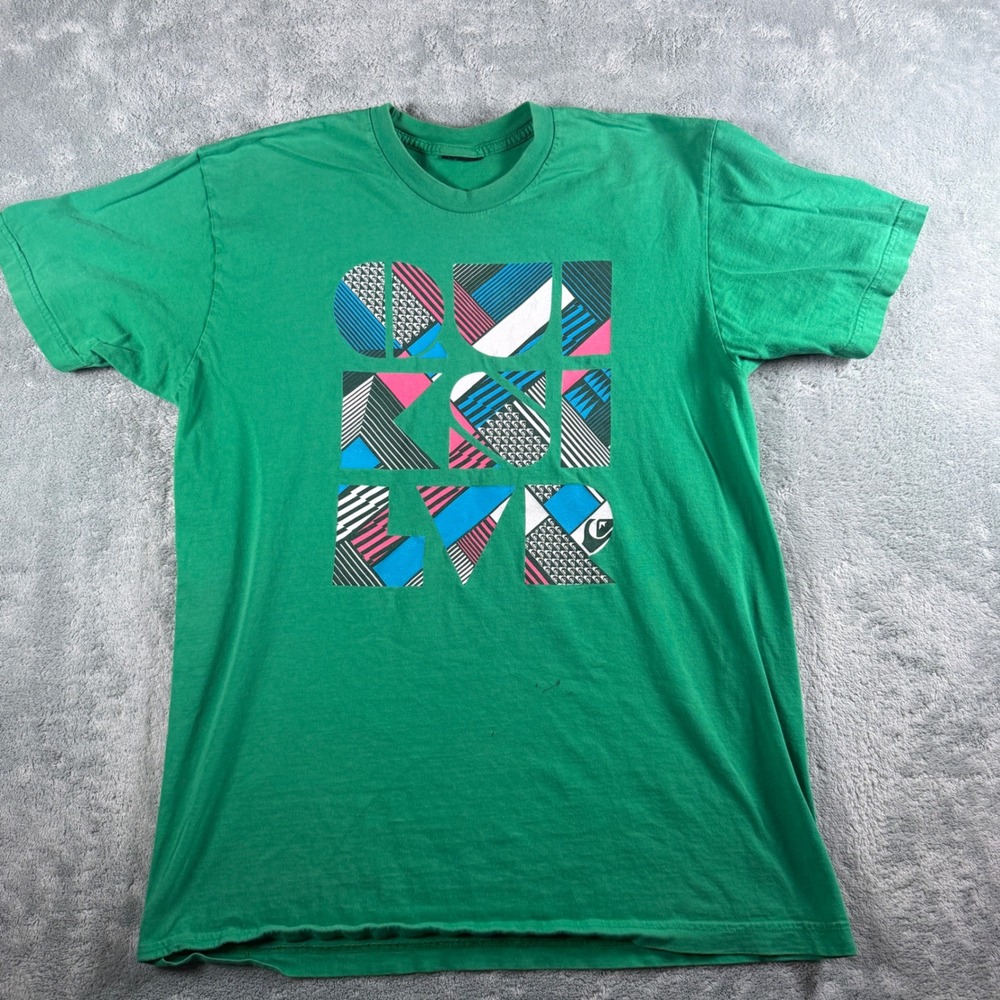 Quiksilver Mens Graphic‎ T-Shirt Green Short Sleeve Surf Logo Tee Large